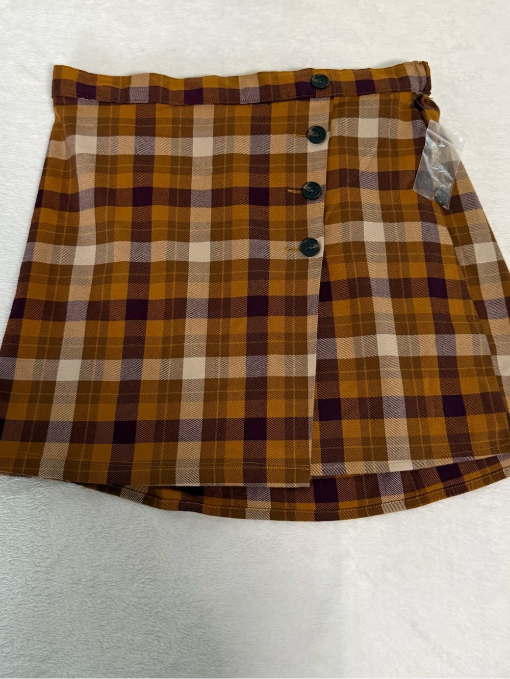 SO Goods For Life Womens Size 11 Plaid Faux Wrap Mini Skirt Button Front NWT